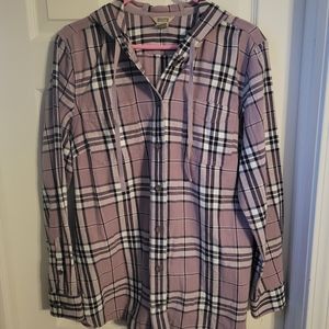 Duluth Tradin Co Womens Hooded Plaid Button Up Top
